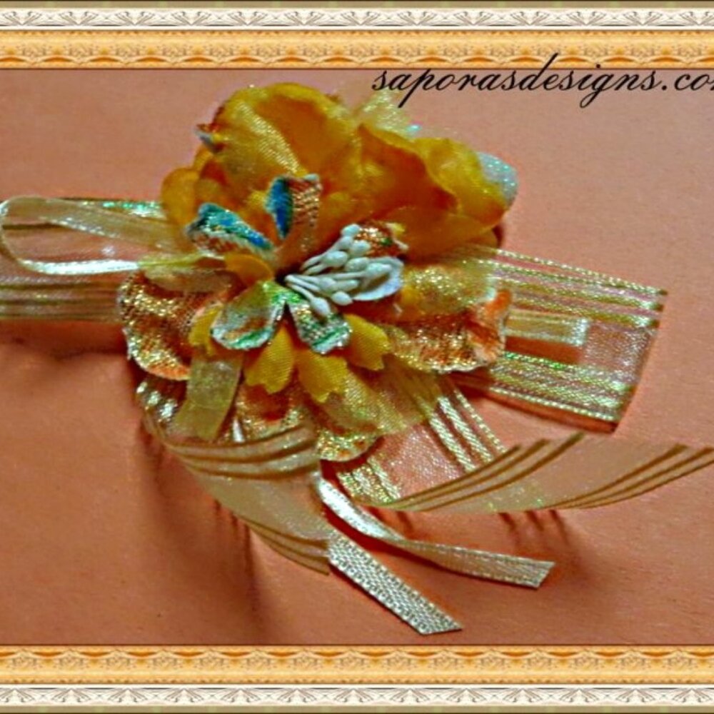 Handmade Orange Silk Flower Design Brooch For Special Events